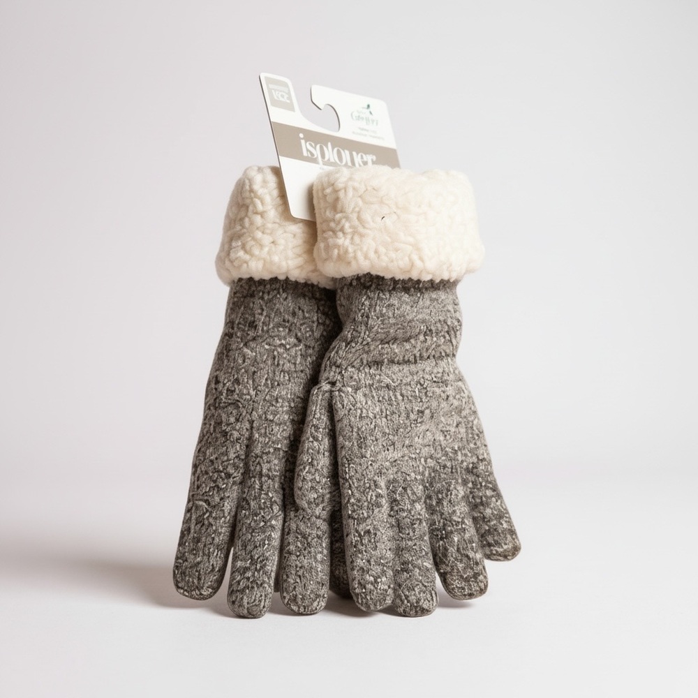 NWT Isotoner Women’s Thick Knit Gloves with‎ Faux Sherpa Trim Winter Warm Soft